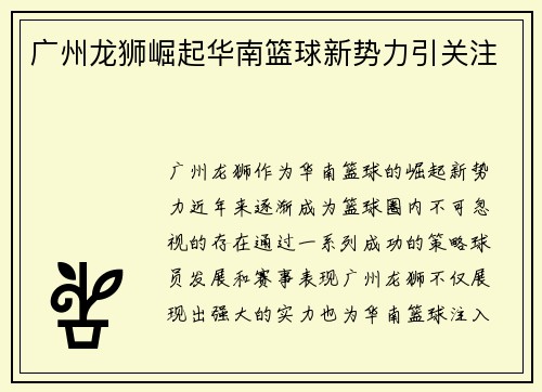 广州龙狮崛起华南篮球新势力引关注 广州龙狮崛起华南篮球新势力引关注